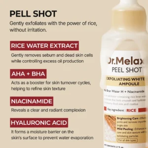 Dr.Melaxin Peel Shot Glow White Rice Peeling Ampoule with Rice Extract & AHA BHA, Brightening & Gentle Exfoliating Serum