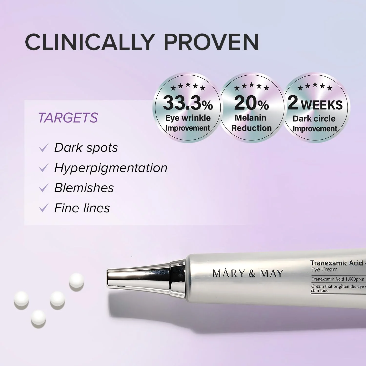 Mary&May TXA + Glutathione Under Eye Cream 1,000ppm dark circles & uneven tone face with niacinamide & vitC - Image 2