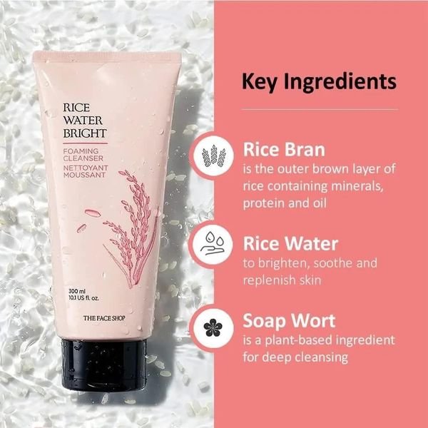 THE FACE SHOP Rice Water Bright Cleansing Foam 300ml Brightening Face Wash - Image 4